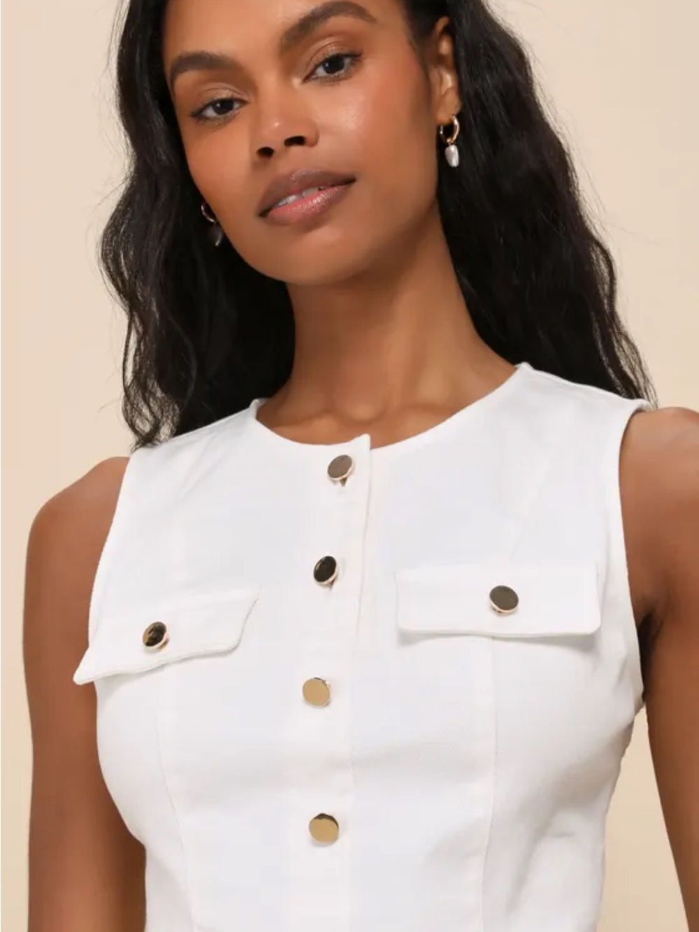 Lulus Social Favorite Ivory High-rise Button-front Denim Mini Skirt & Top White - Picture 5 of 6